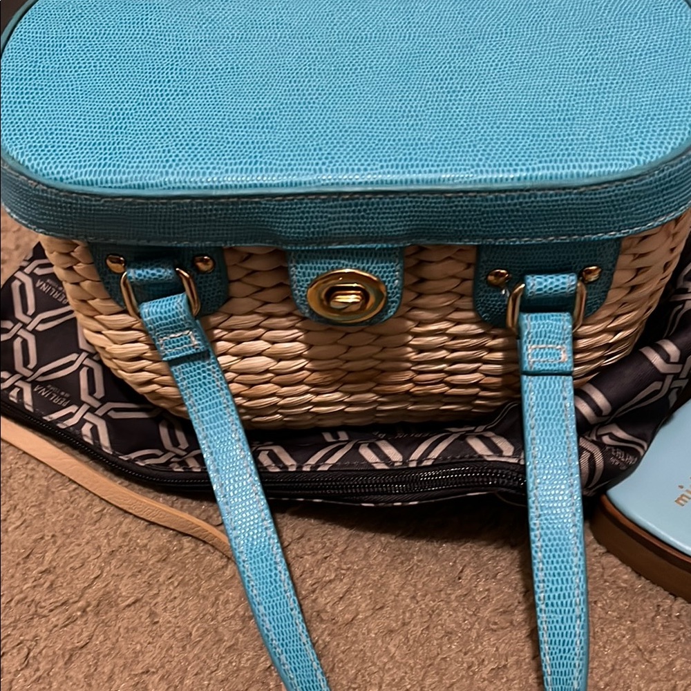Blue and Tan Woven Women's Bag